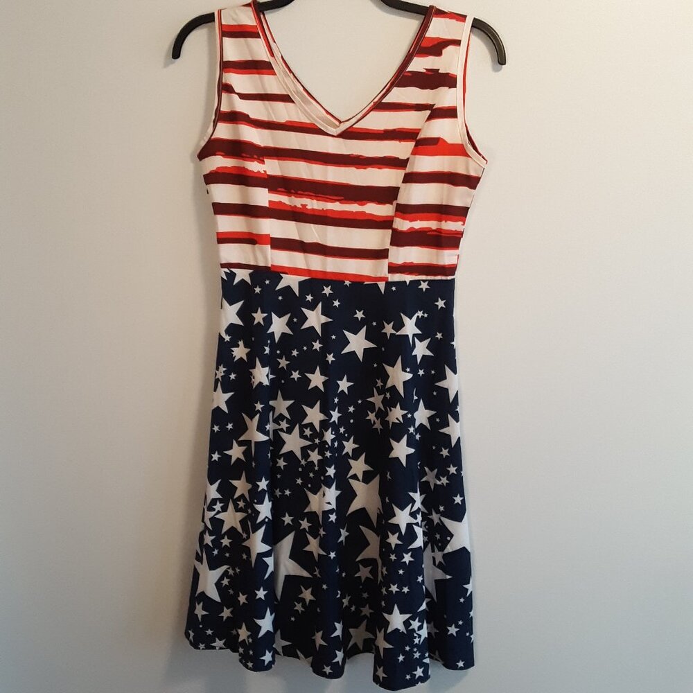 Sucrefas Sleeveless Patriotic Midi Dress, NWT, Size M, Red, White & Blue